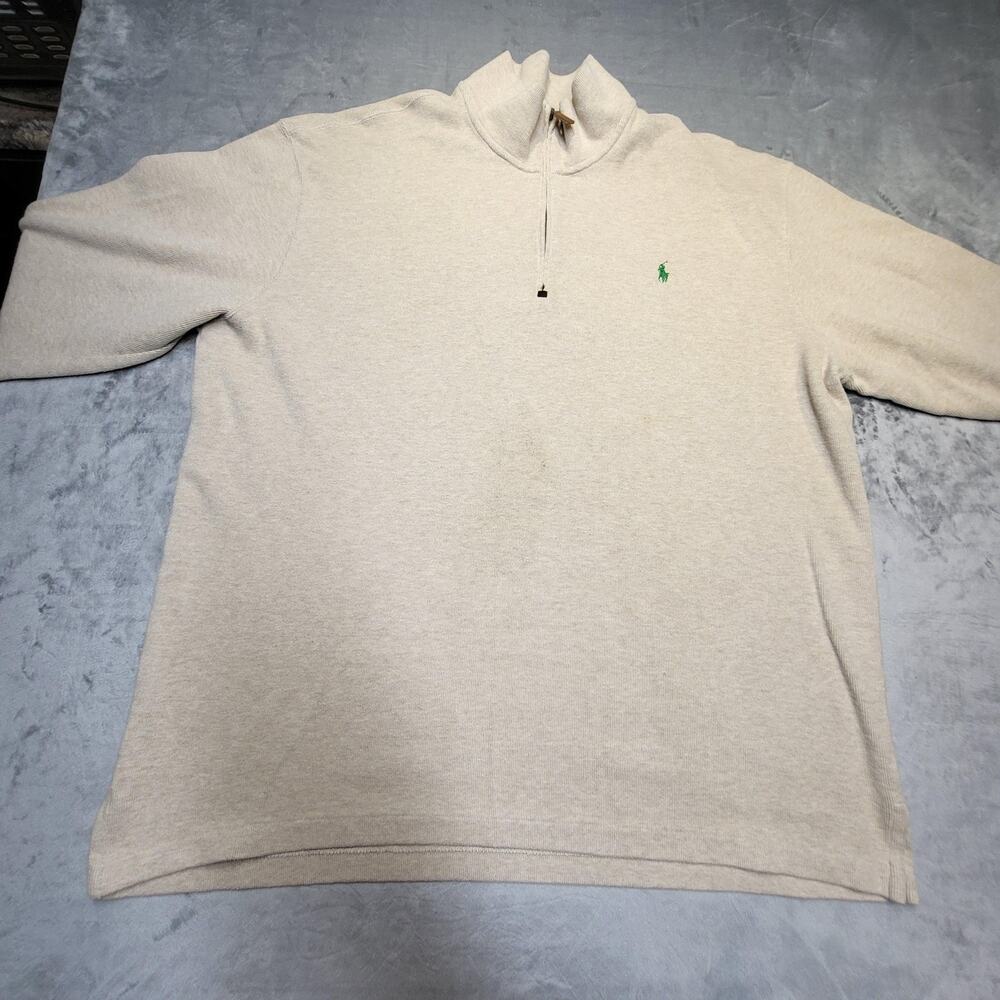 Polo Ralph Lauren Pullover Mens 2XL Quarter Zip Green Pony Stain